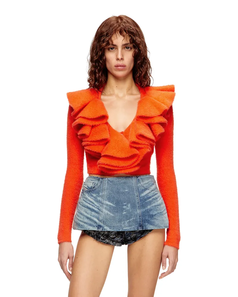 Diesel Plüsch-Strickjacke mit Mega-Rüschenkragen - Strickwaren - Damen - Orange Orange