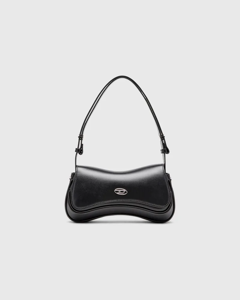 Diesel Play-Schultertasche aus semiglänzendem Leder - Abendtaschen - Damen - Schwarz Schwarz