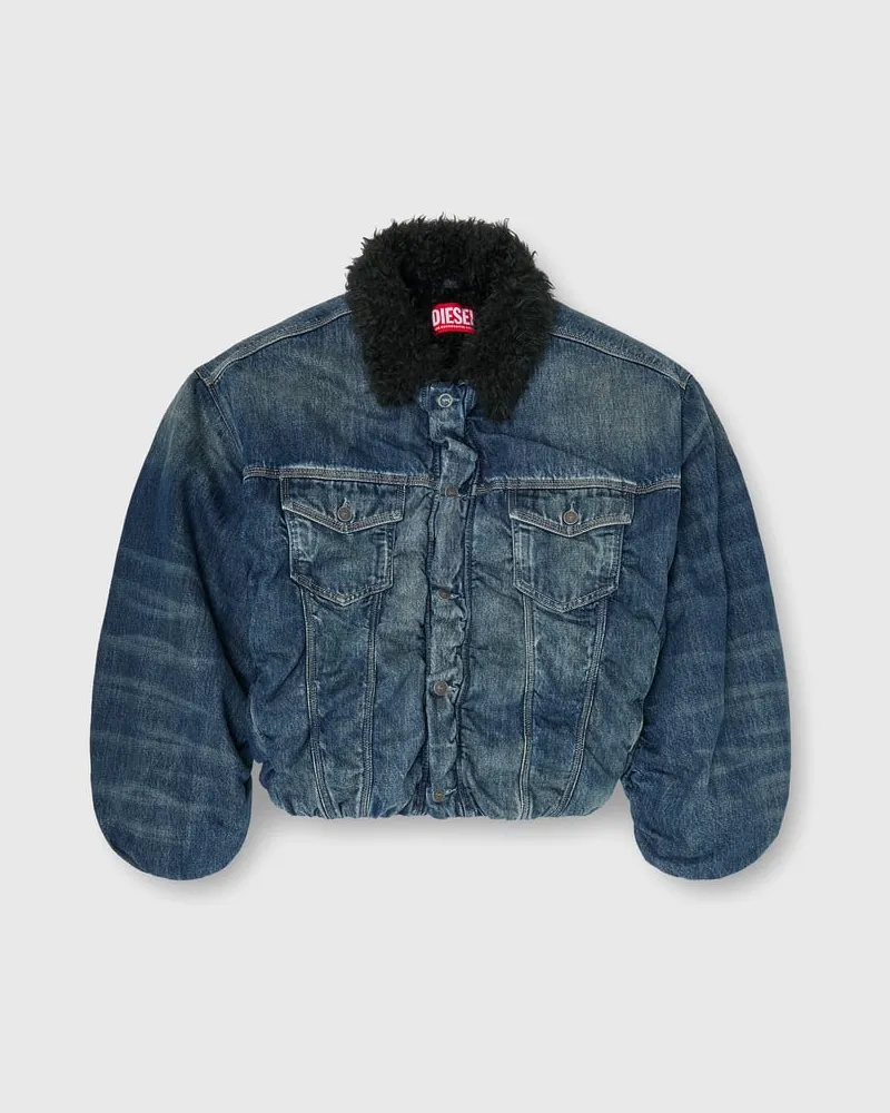 Diesel Truckerjacke aus Denim mit Teddyfutter - Denim jacken - Unisex - Blau Blau