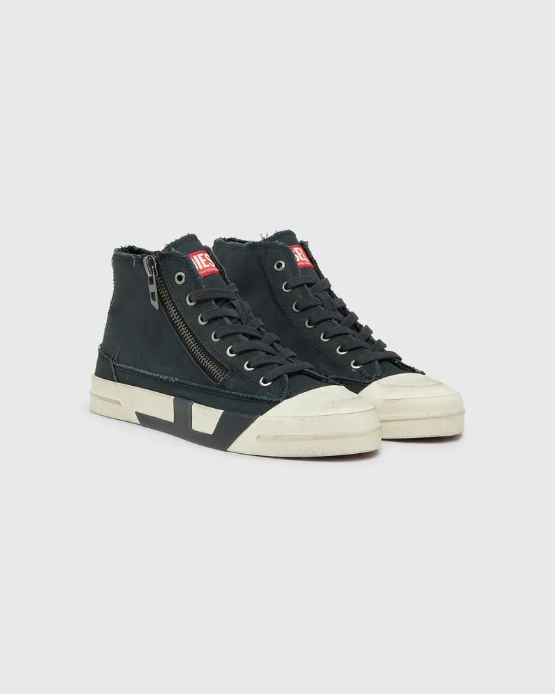 Diesel S-D-Verse - Sneakers aus ausgefranstem Canvas mit D Logo - Sneakers - Herren - Schwarz Schwarz