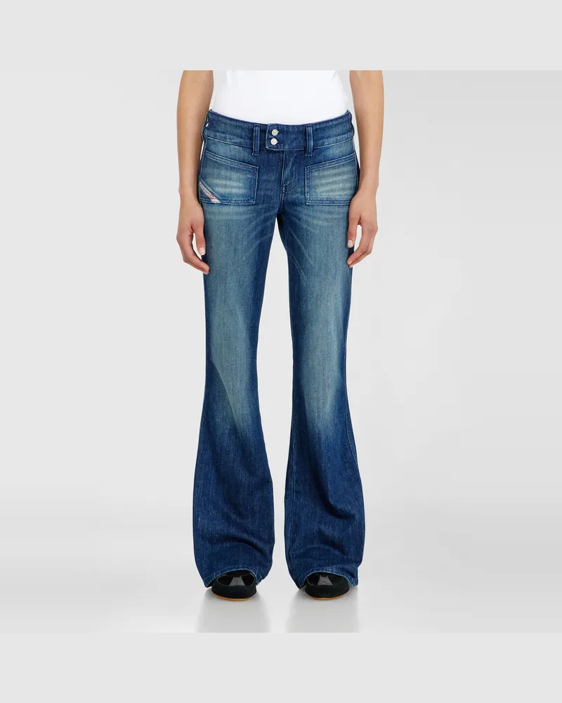 Diesel Bootcut Jeans Low Waist D-Hush, Dunkelblau, Reißverschluss Blau