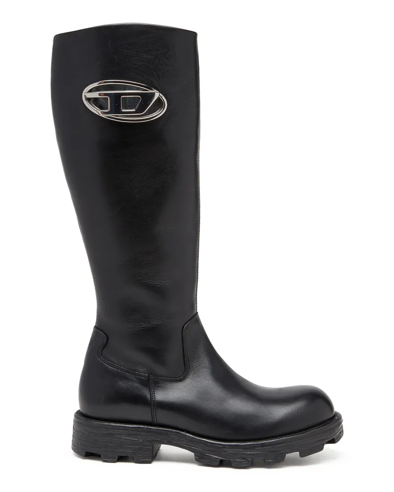 Diesel D-Hammer-Kniehohe Stiefel aus Leder - Stiefel - Damen - Schwarz Schwarz