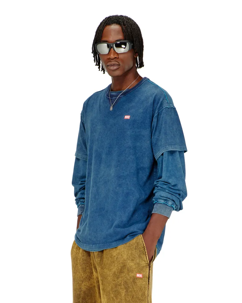 Diesel Acid-wash T-Shirt mit ausgefransten Details - T-Shirts - Herren - Blau Blau