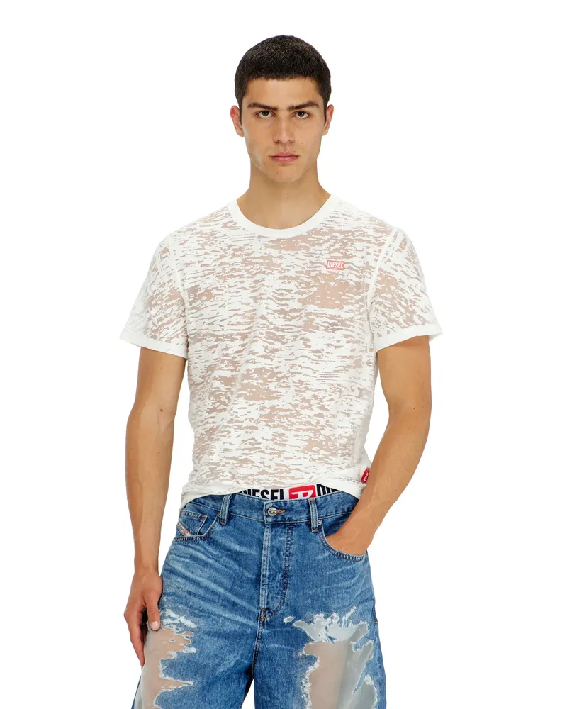 Diesel T-shirt aus all-over devoré-Jersey - T-Shirts - Unisex - Weiss Weiss