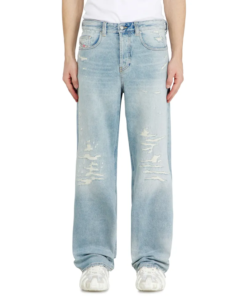 Diesel Relaxed Jeans Low Waist 2001 D-Macro, Hellblau, Knopfverschluss Blau