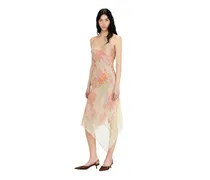 Midikleid aus Satin mit Blumenmuster und Spitzenbesatz - Kleider - Damen - Bunt