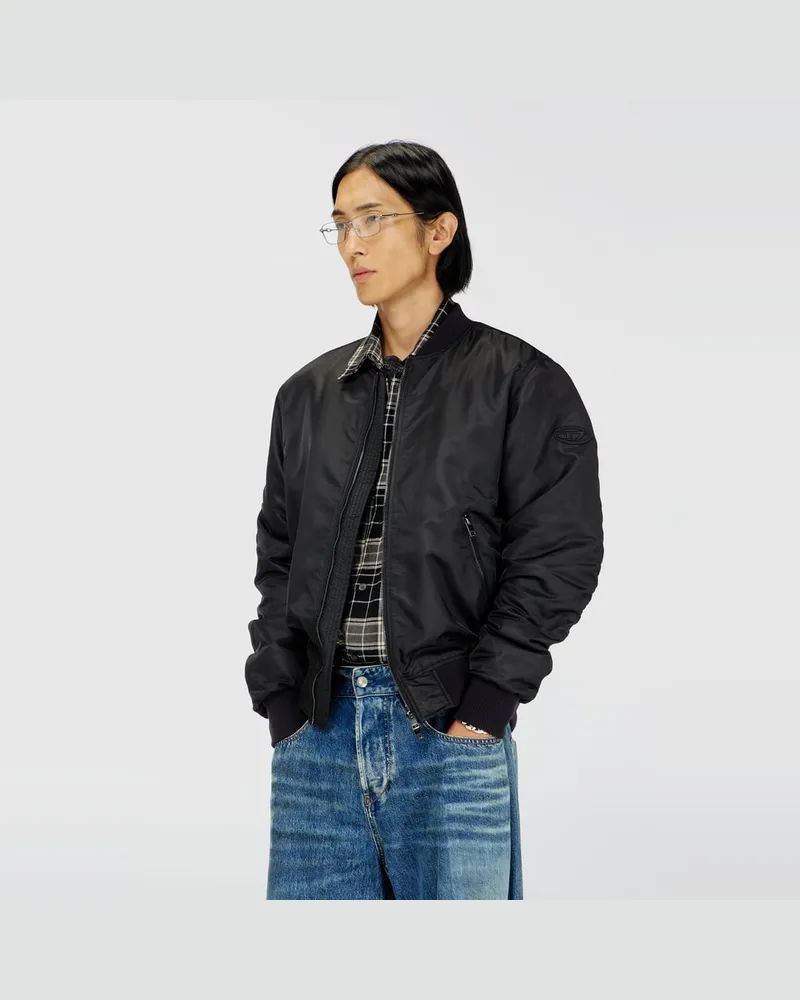 Diesel Nylon-Bomberjacke mit Rippbündchen - Jacken - Herren - Schwarz Schwarz