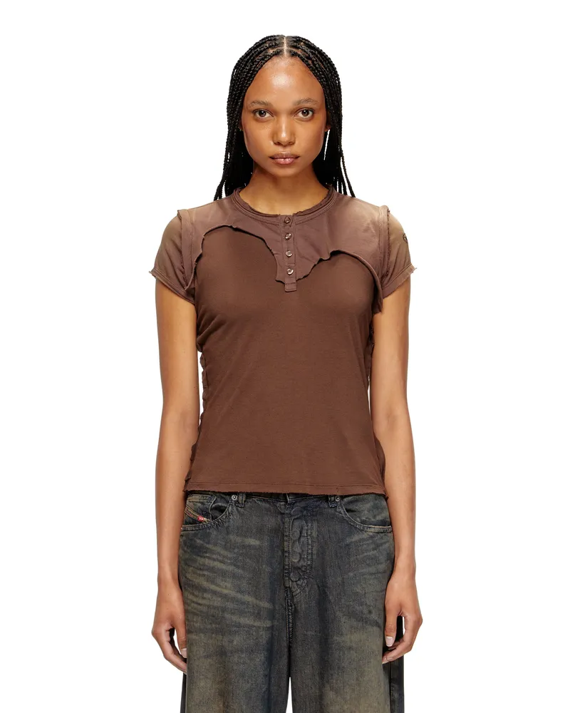 Diesel Henley-T-Shirt mit Peel-Off-Effekt - T-Shirts - Damen - Braun Braun