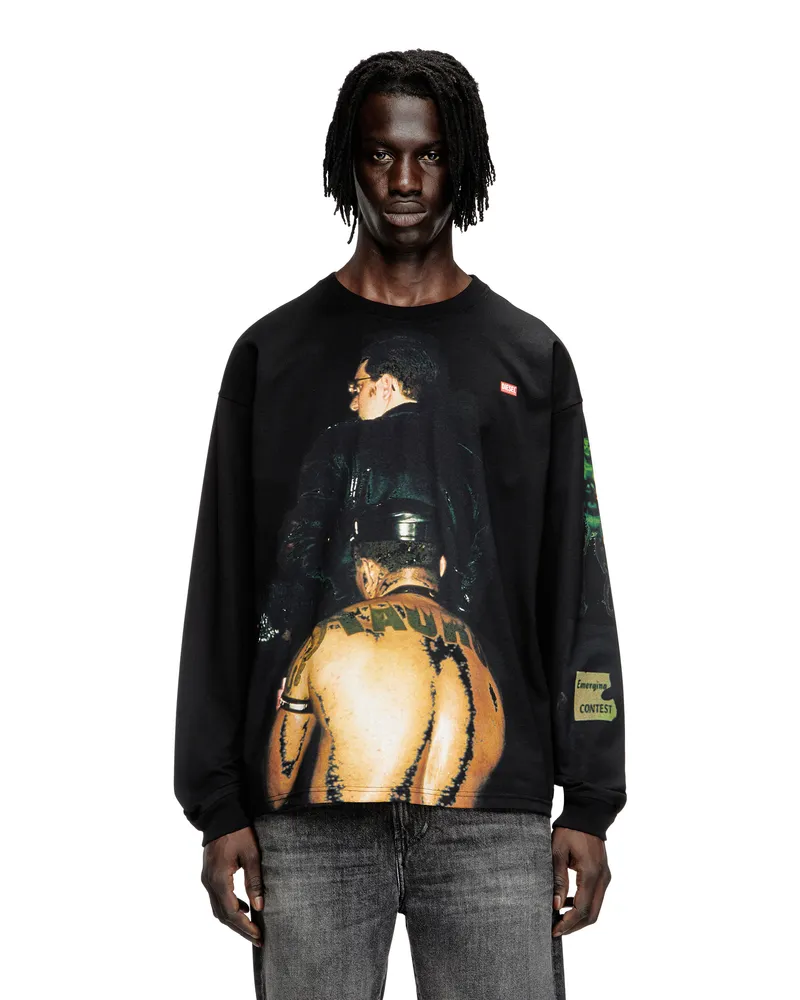Diesel Langarm-T-Shirt mit Grafik-Print - T-Shirts - Unisex - Schwarz Schwarz