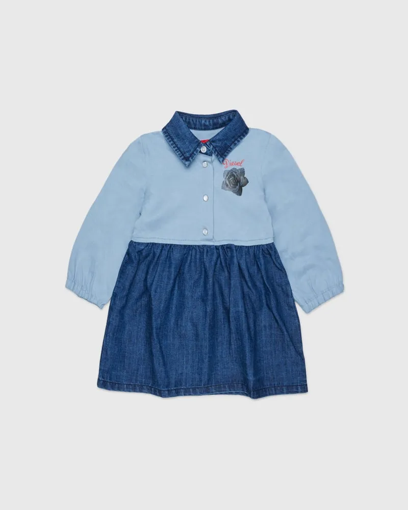 Diesel Hemdblusenkleid aus Baumwolle und Denim mit Rosenprint - Kleider - Damen - Blau Blau