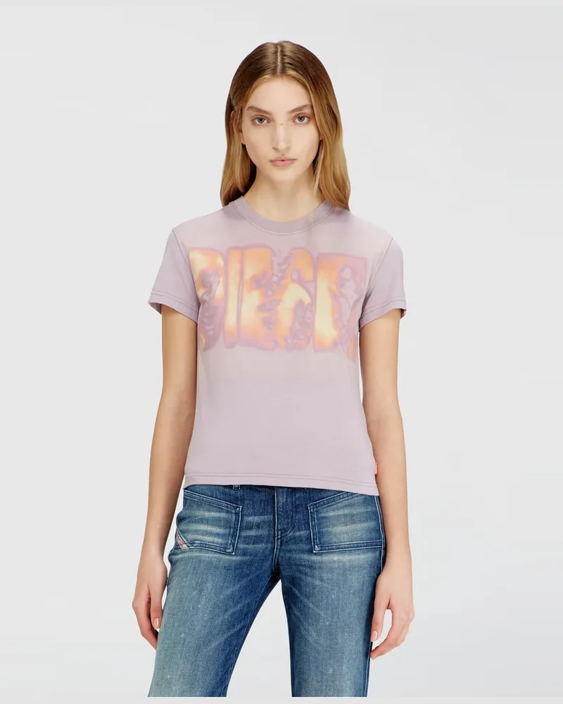 Diesel Schmales Jersey-T-Shirt mit Grafikdruck - T-Shirts - Damen - Violett Violett