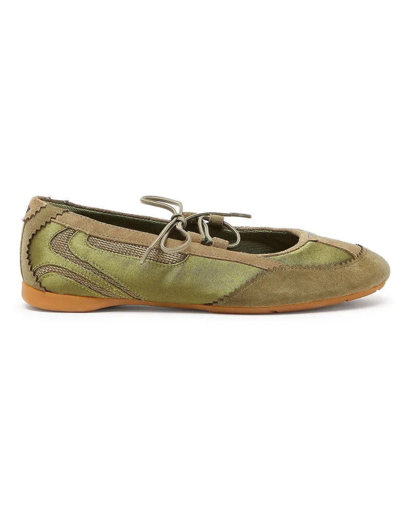 Diesel D-Mile - Ballerinaschnürschuhe aus Leder und Mesh - Flats - Damen - Grün Grün