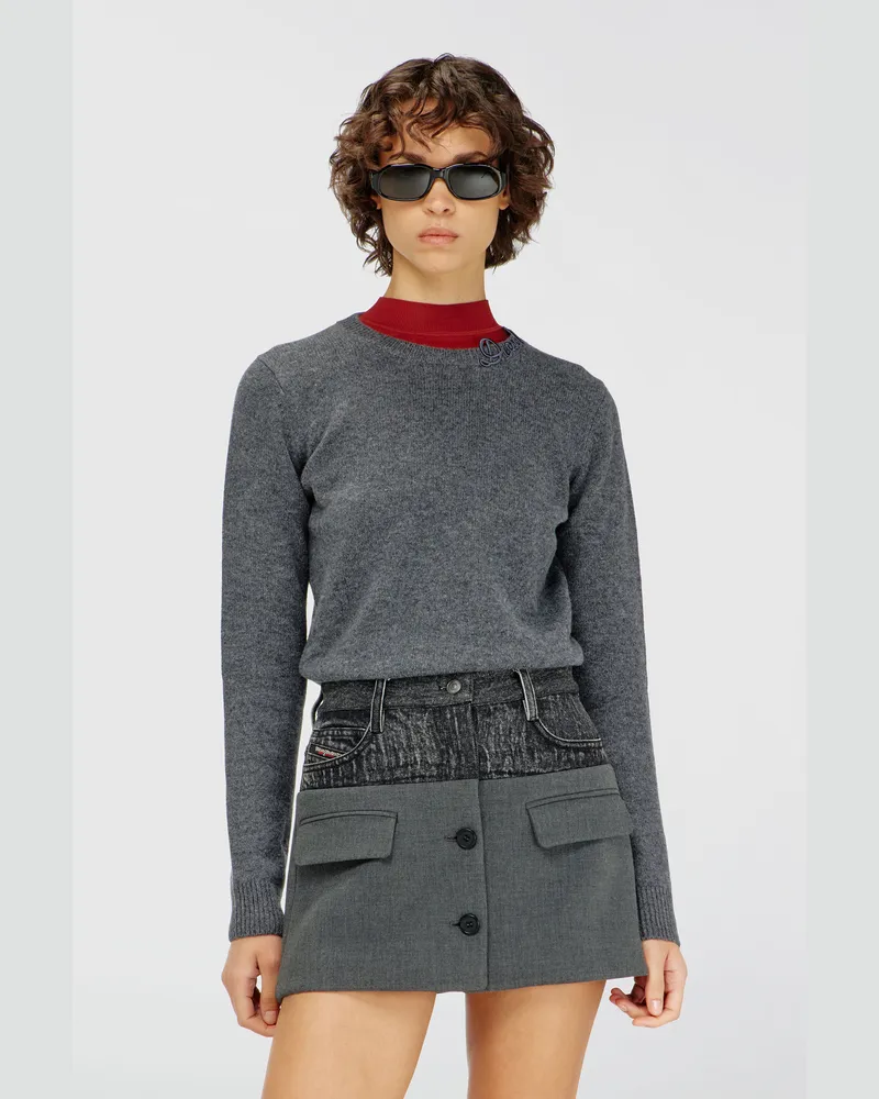 Diesel Wollpullover mit gesticktem Logo am Ausschnitt - Strickwaren - Damen - Grau Grau