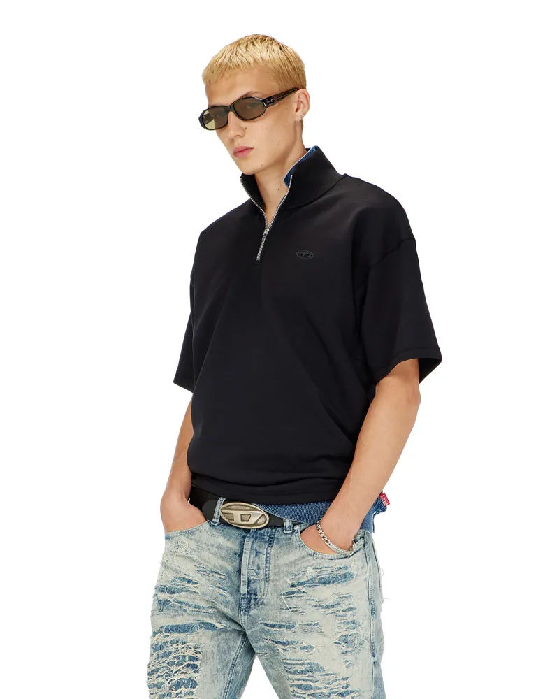 Diesel Kurzärmliges Sweatshirt mit halbem zip aus leichtem Scuba - Sweatshirts - Herren - Schwarz Schwarz