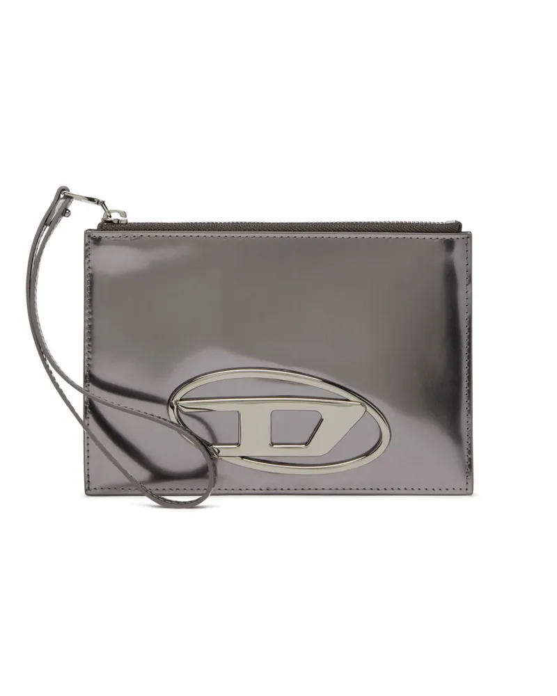 Diesel Pouch mit Reißverschluss aus Hochglanzleder - Kleine Portemonnaies - Unisex - Grau Grau