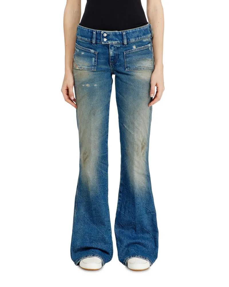 Diesel Bootcut Jeans Low Waist D-Hush, Mittelblau, Reißverschluss Blau