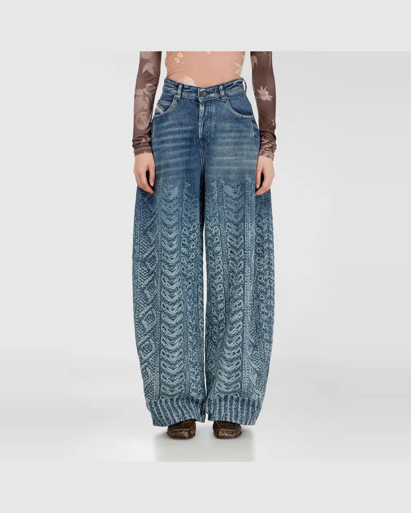 Diesel Relaxed Jeans High Waist 1987 D-Khelz, Dunkelblau, Knopfverschluss Blau