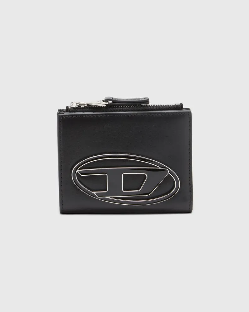 Diesel Kleines Portemonnaie aus Leder mit Logo-Plakette - Kleine Portemonnaies - Damen - Schwarz Schwarz