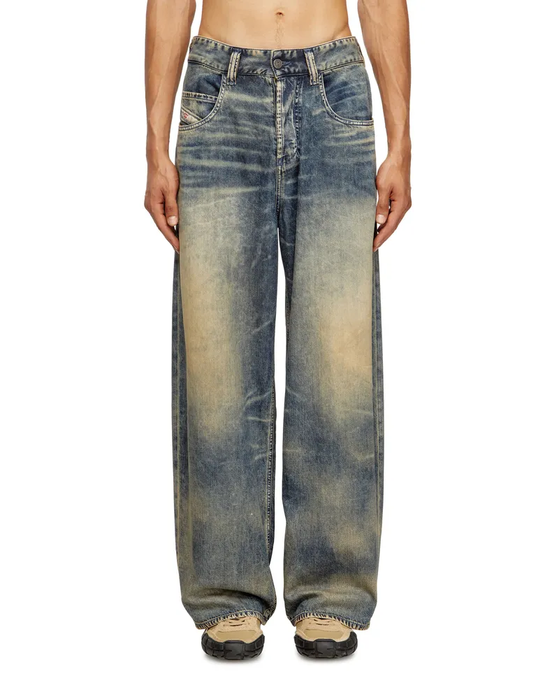 Diesel Relaxed Jeans Regular Waist 1997 D-Enim-M, Mittelblau, Knopfverschluss Blau
