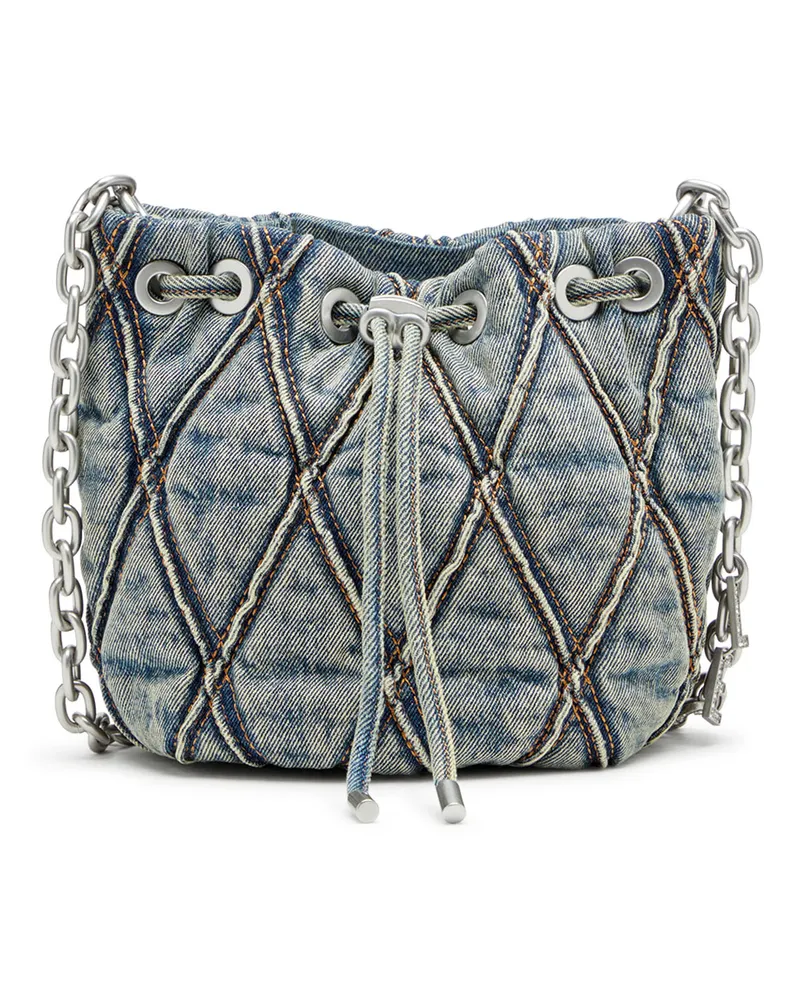 Diesel Charm-D S-Mini-Beuteltasche aus gestepptem Argyle-Denim - Schultertaschen - Damen - Blau Blau