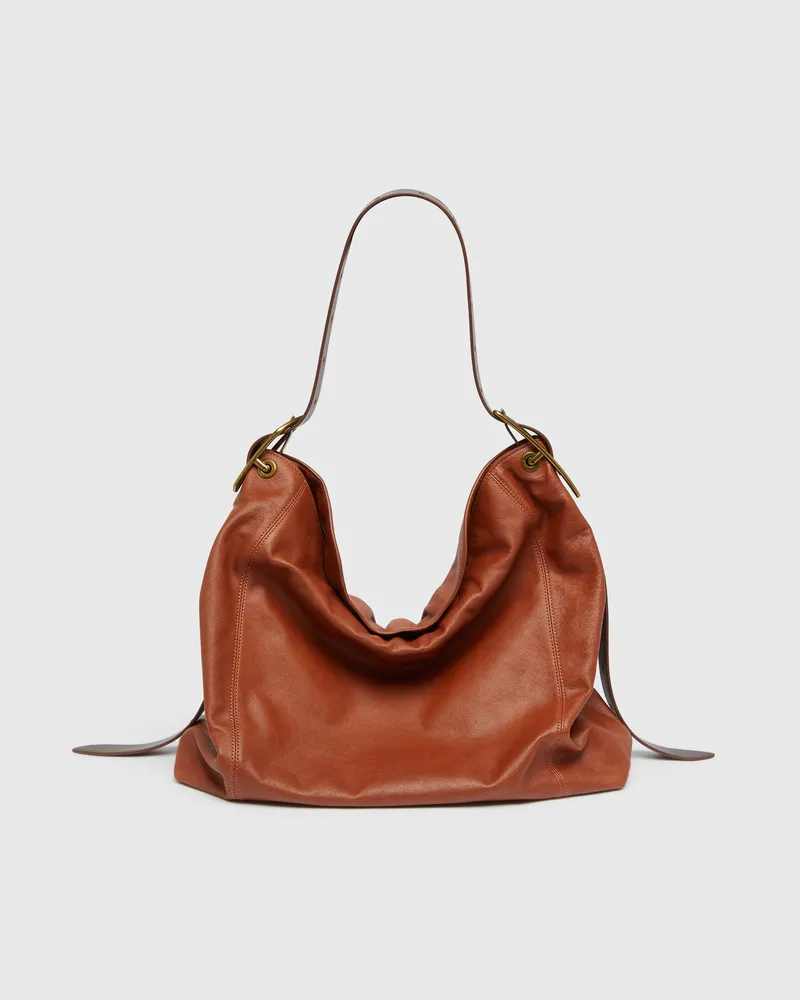 Diesel D-Line-Hobo-Tasche aus glänzendem, geknittertem Leder - Schultertaschen - Damen - Braun Braun