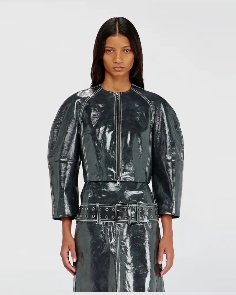 Diesel Patent-leather jacket mit Cocoon-Ärmeln - Lederjacken - Damen - Grau Grau
