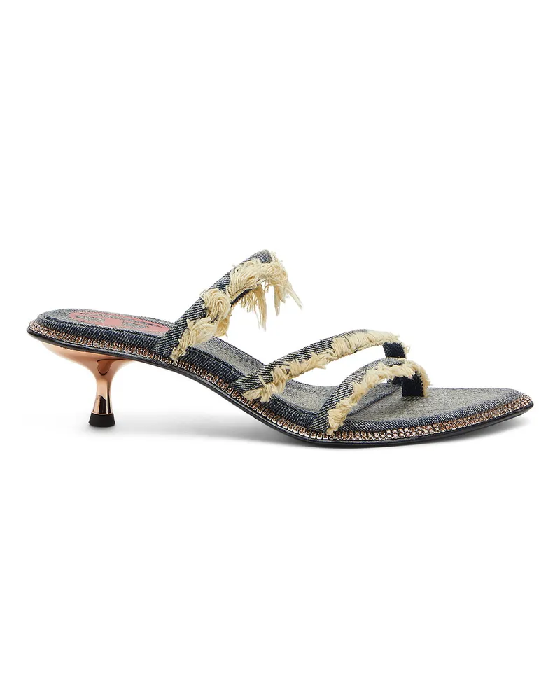 Diesel D-Havanna Kittie-Ausgefranste Pantoletten aus Denim mit Kristallen - Sandalen - Damen - Blau Blau