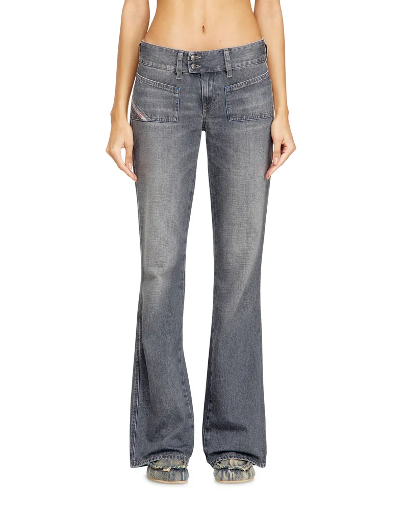 Diesel Bootcut Jeans Low Waist D-Hush, Grau, Reißverschluss Grau