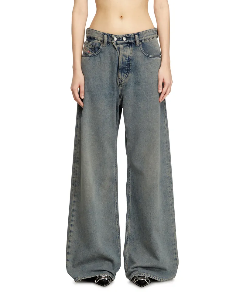 Diesel Relaxed Jeans Low Waist 1996 D-Sire, Mittelblau, Knopfverschluss Blau
