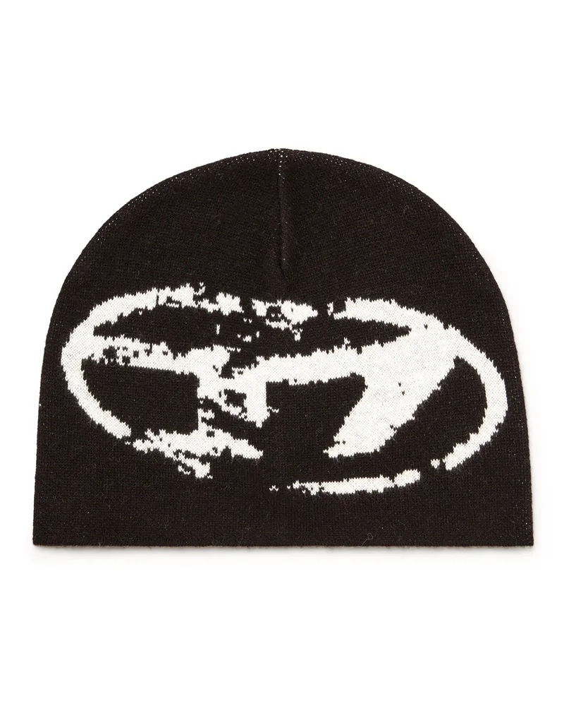 Diesel Mütze aus Wollmischung mit Oval D Logo - Mützen - Unisex - Schwarz Schwarz