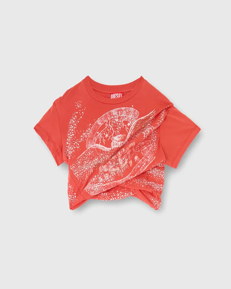 Diesel Gerafftes T-Shirt aus doppellagigem Jersey - Oberteile - Damen - Rot Rot
