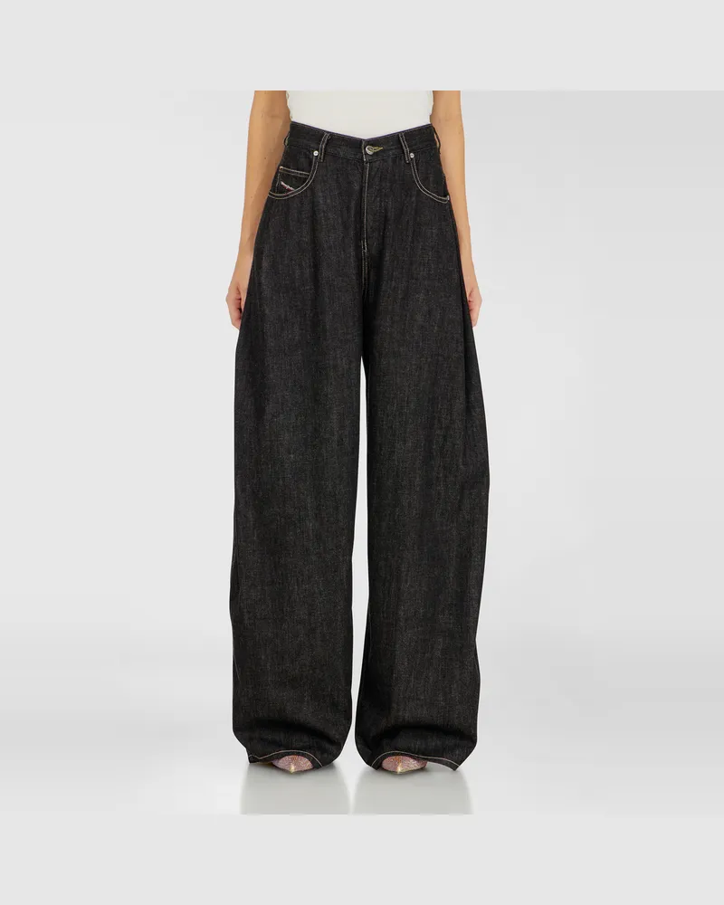 Diesel Relaxed Jeans High Waist 1987 D-Khelz, Schwarz/Dunkelgrau, Knopfverschluss Schwarz