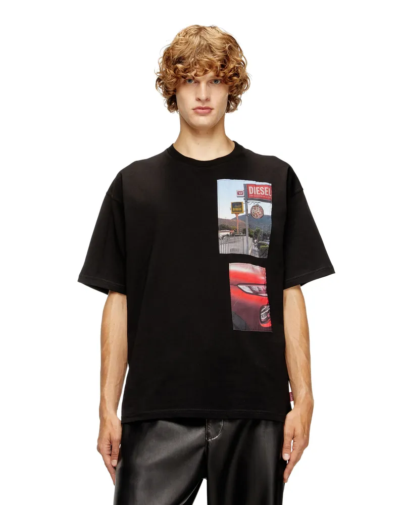 Diesel T-Shirt mit Logo-Foto-Patches - T-Shirts - Herren - Schwarz Schwarz