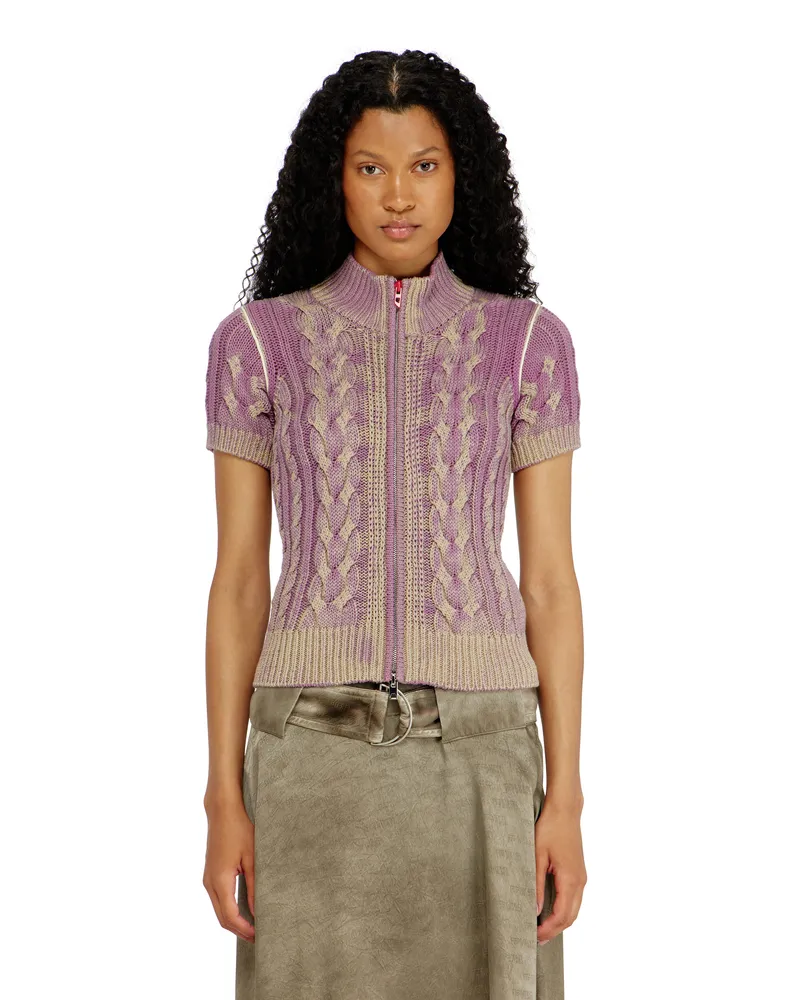 Diesel Kurzarm-zip-cardigan im Zopfmuster - Strickwaren - Damen - Violett Violett