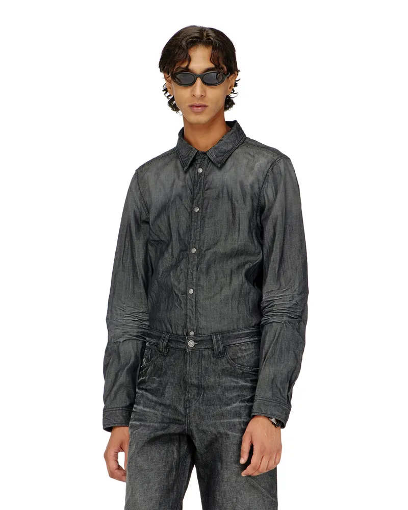 Diesel Hemd aus geknittertem Denim - Denimhemden - Herren - Schwarz Schwarz