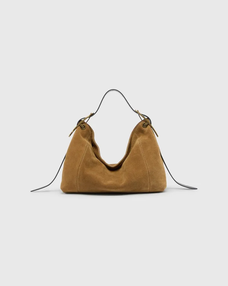 Diesel D-Line Schultertasche aus gewachstem Veloursleder - Schultertaschen - Damen - Braun Braun