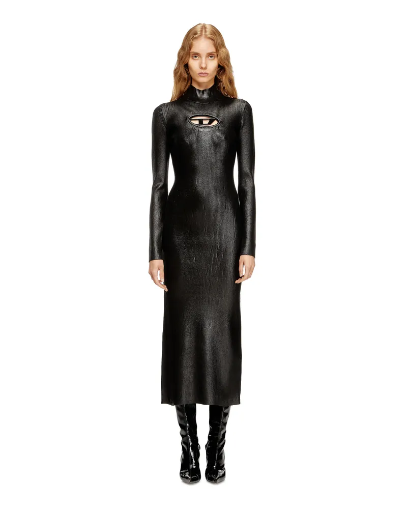 Diesel Midi-Kleid mit Rollkragen aus glänzendem Strick - Kleider - Damen - Schwarz Schwarz
