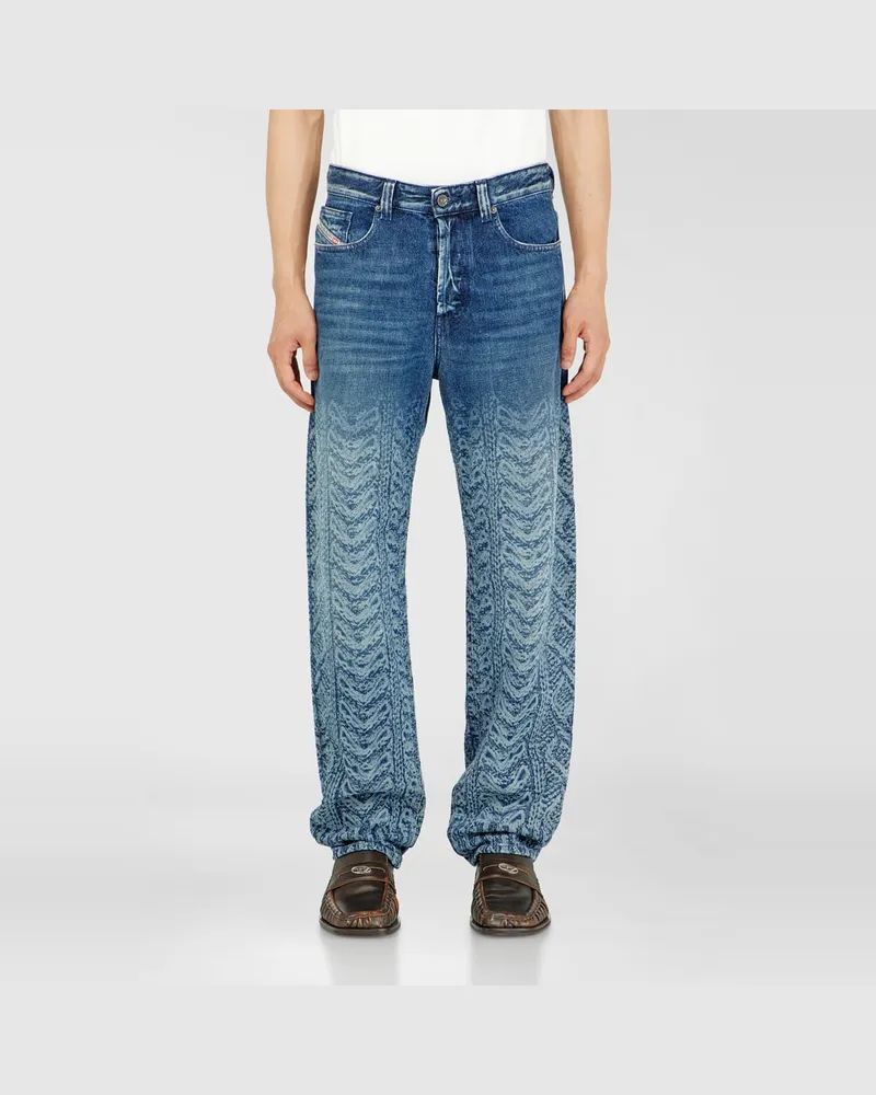 Diesel Regular Jeans Regular Waist 2024 D-Macs, Dunkelblau, Knopfverschluss Blau