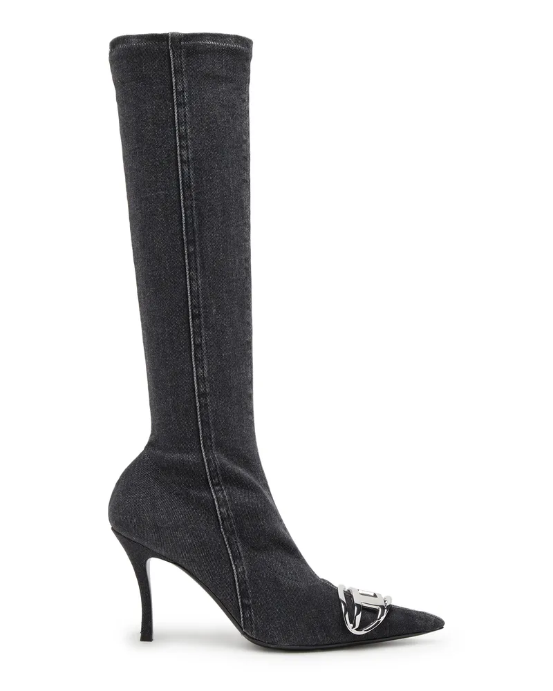 Diesel D-Venus-Kniehohe Stiefel aus Stretch-Denim - Stiefel und Stiefeletten - Damen - Schwarz Schwarz