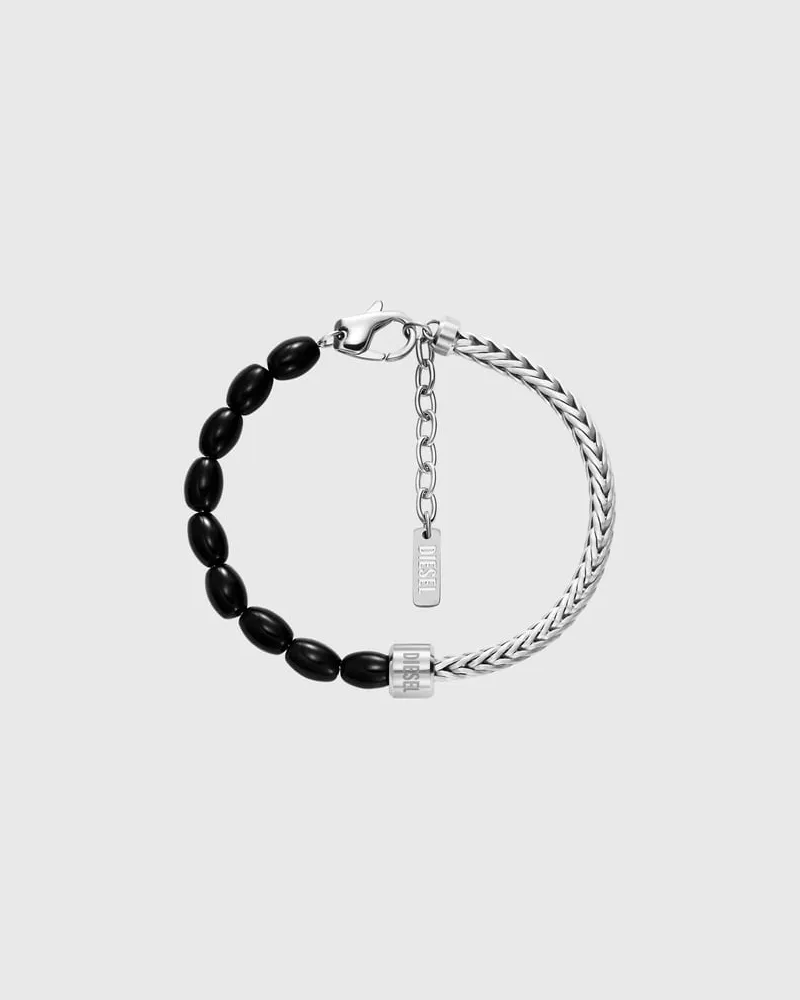 Diesel Armband mit schwarzen Achatperlen - Armbänder - Unisex - Silber Silber