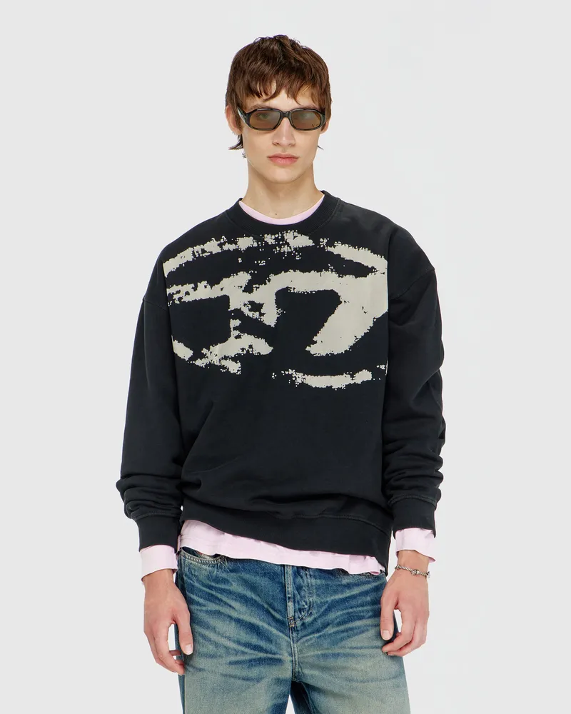 Diesel Baumwoll-Sweatshirt mit geflocktem Oval D - Sweatshirts - Herren - Schwarz Schwarz