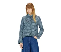 Kragenlose Jacke aus Denim mit Zopfmuster-Effekt - Denim jacken - Damen - Blau
