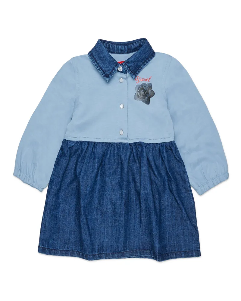 Diesel Hemdblusenkleid aus Baumwolle und Denim mit Rosenprint - Kleider - Damen - Blau Blau