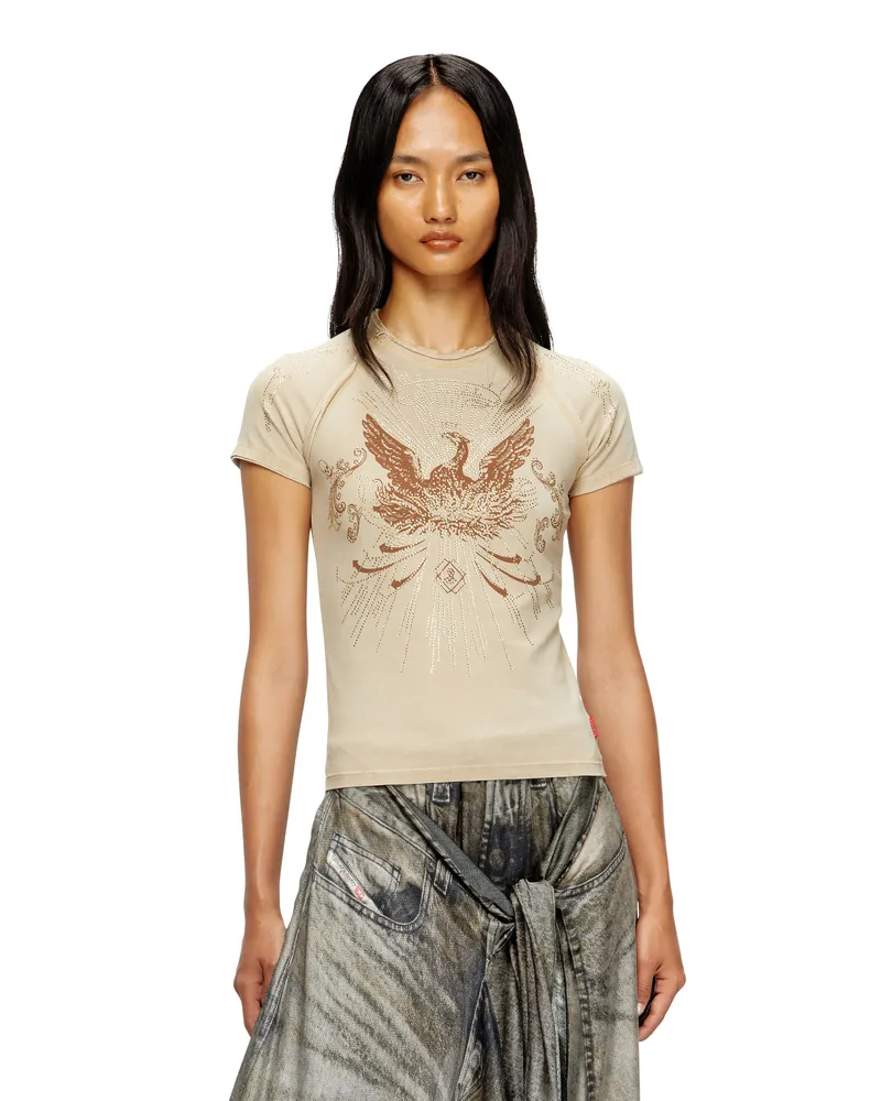 Diesel Phoenix-T-Shirt mit Strasssteinen - T-Shirts - Damen - Braun Braun
