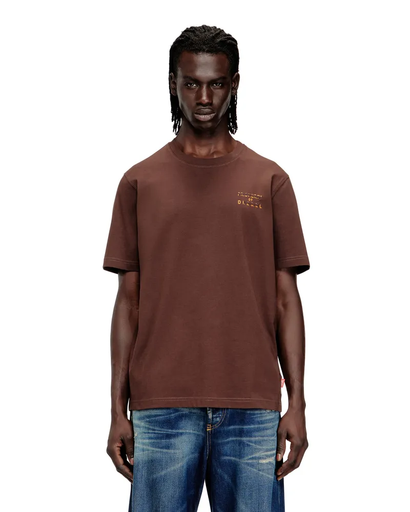 Diesel Reguläres Baumwoll-T-Shirt mit Puffdruck - T-Shirts - Herren - Braun Braun