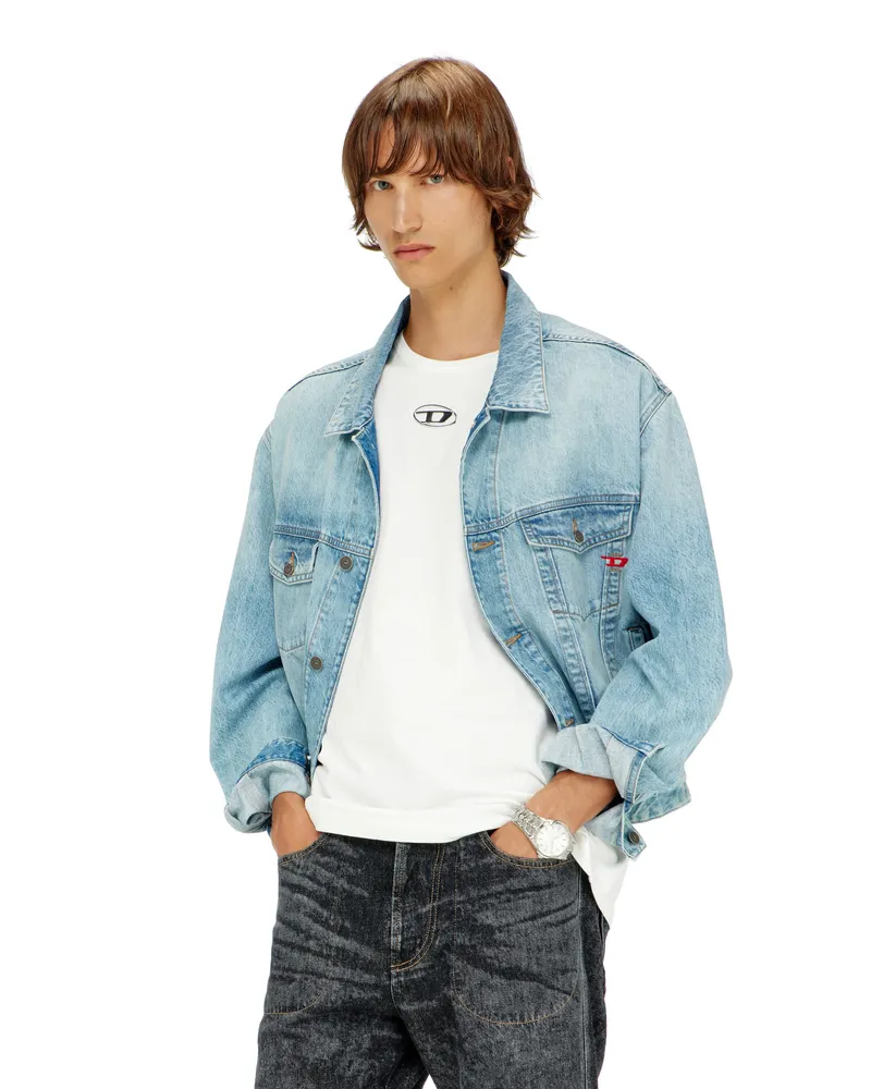 Diesel Leichtes Baumwoll-T-Shirt mit metallischem ovalem D-Logo - T-Shirts - Herren - Weiss Weiss