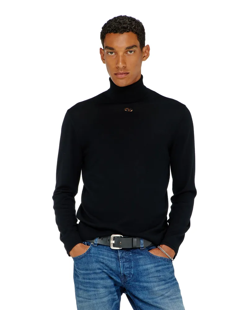 Diesel Rollkragenpullover aus Wolle mit Cutout-Logo - Strickwaren - Herren - Schwarz Schwarz