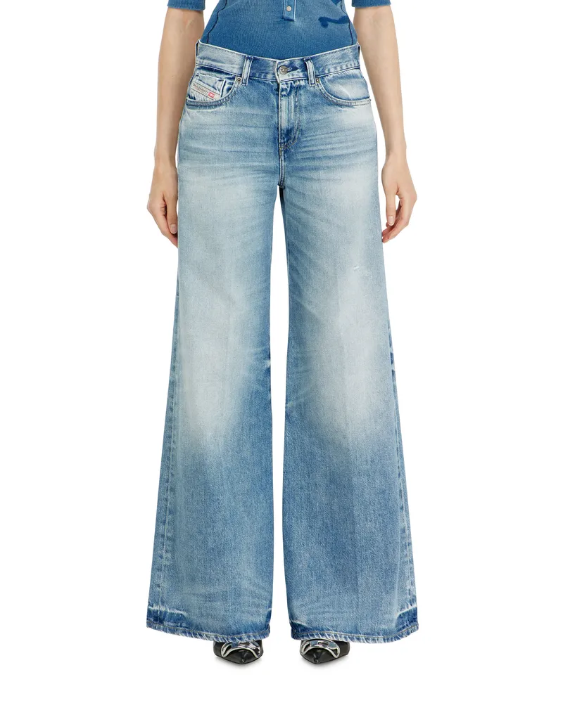 Diesel Flare Jeans Regular Waist 1978 D-Akemi, Hellblau, Reißverschluss Blau
