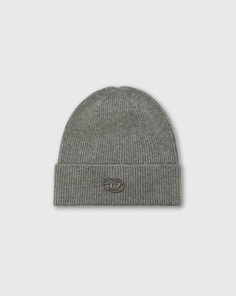 Diesel Gerippte Beanie-Mütze mit D-Stickerei - Mützen - Unisex - Grau Grau