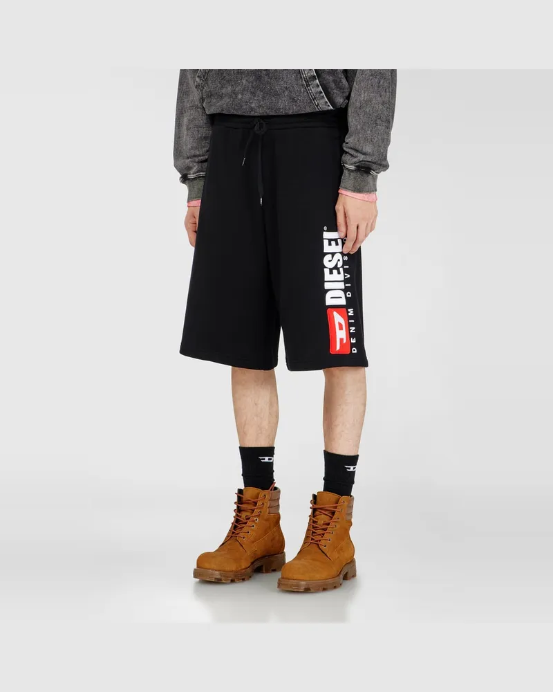 Diesel Fleece-Shorts mit Maxi-Logopatch - Kurze Hosen - Herren - Schwarz Schwarz
